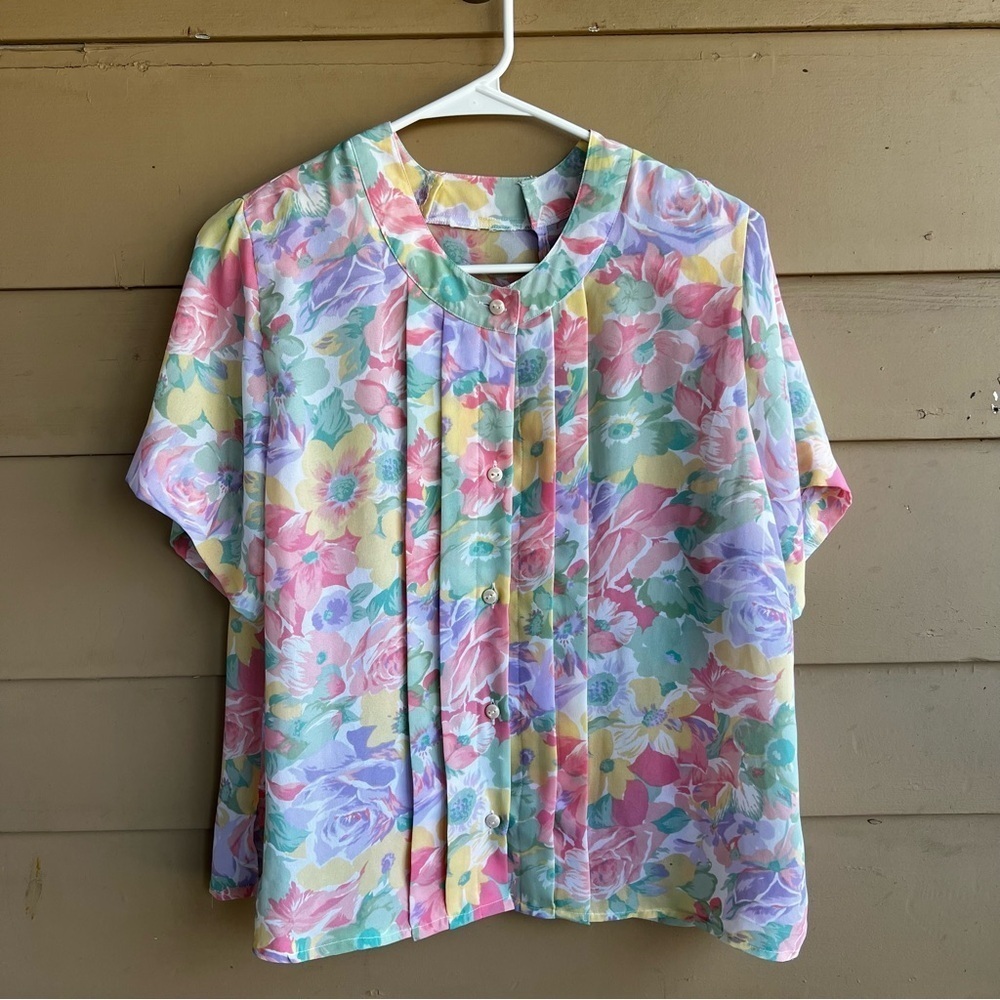 Vintage Handmade Grannycore Floral Button Down Blouse - SZ M